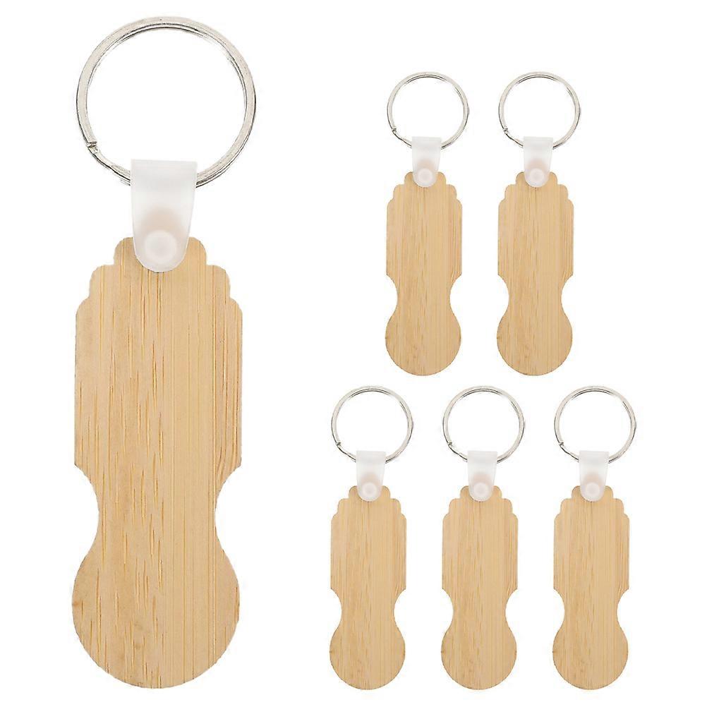 6pcs Bamboo Keychain Tokens for Grocery Carts, Wooden Coin Holders for Shopping Trolley Convenience, Easy Access Key Rings for Daily Use and Sharing