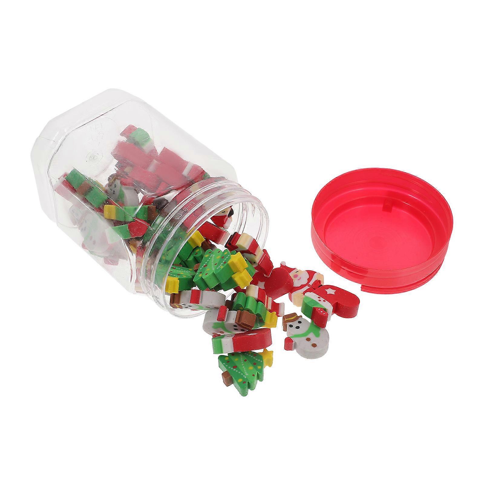 Assorted Christmas Tree and Snowman Shaped Erasers 50pcs TPR for Kids Classroom Use and Holiday Fun