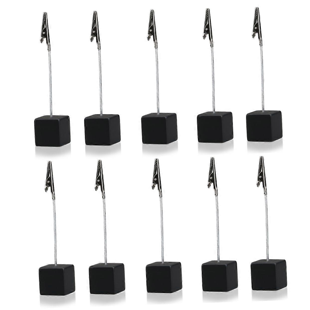 Cube Base Memo Holder 10-Piece Set With Crocodile Clips Black Photo Clips For Office Desk Notes Cards