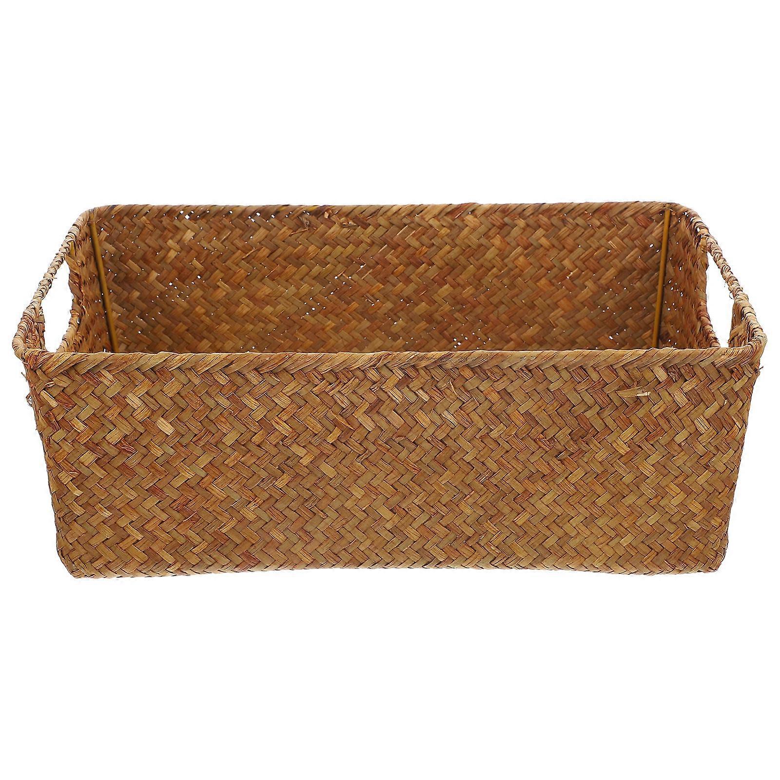 Light Brown Handwoven Basket for Storage Made of Synthetic Material with Flat Base 7.5 x 4.5 inches