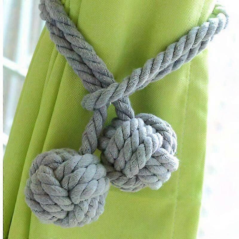 Hand Knit Decorative Window Curtain Tiebacks - Grey Set of 2