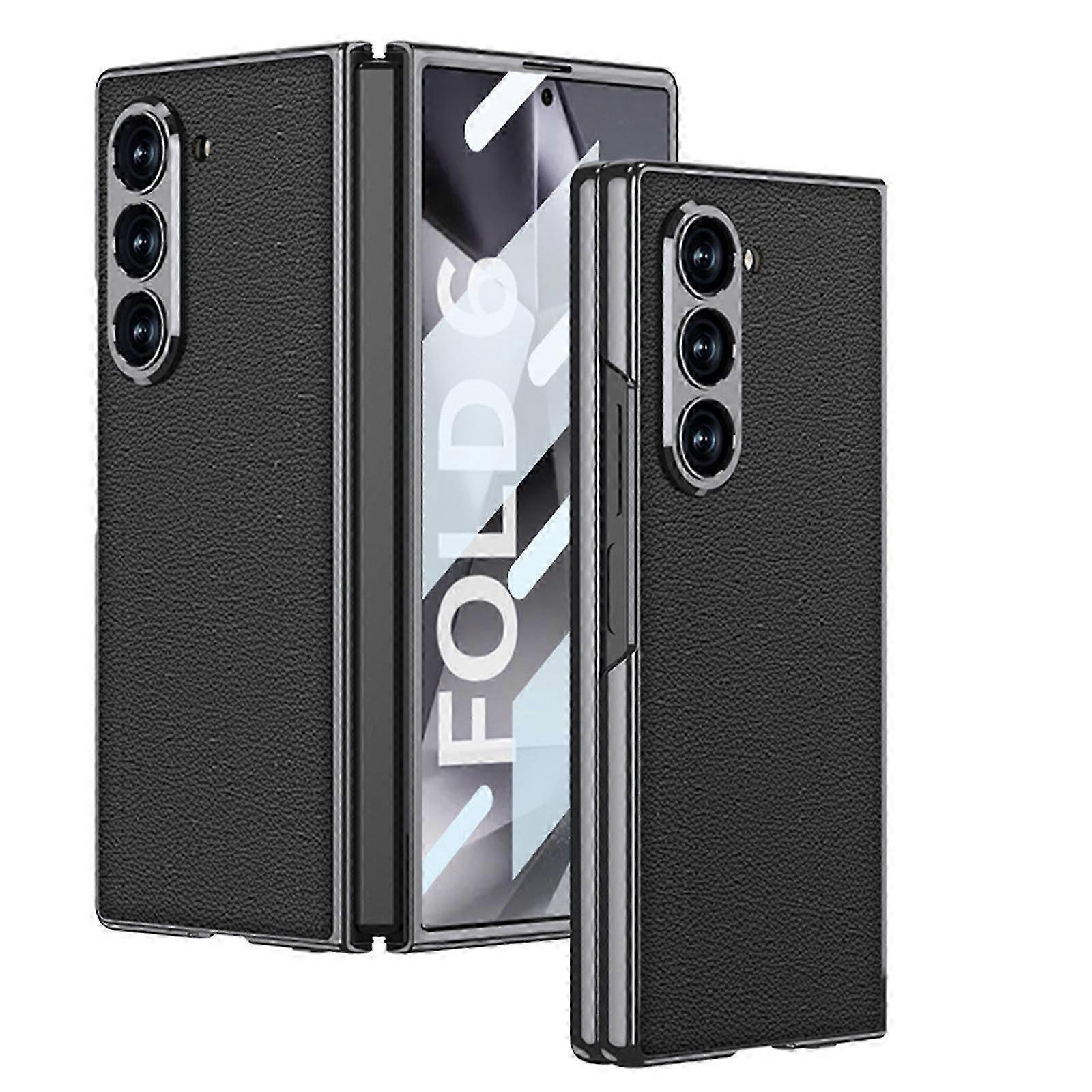 PU Case for Z Fold 6, Z Fold 6 Case Ultra-Thin Tempered Glass Phone Case, Protective Cover for Samsung Galaxy Z Fold 6 5G