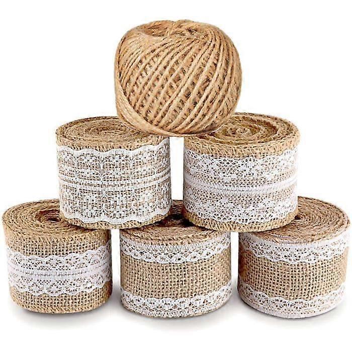 5 Packs of Ribbons, 50 Meters of White Lace and Jute, for Ribbon Making Process