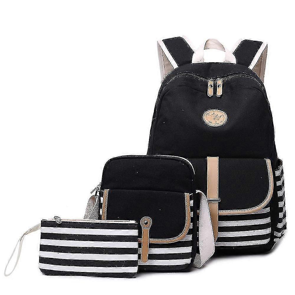 Canvas Backpack Female Student Schoolbag Striped Computer Bag