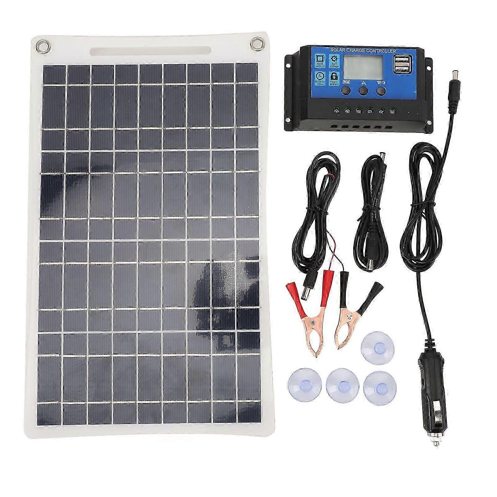 Solar Panel Kit 12W 10A Polycrystalline Silicon Dual USB DC Output Semi Flexible Portable Solar Panel Charger with Clip for 12V Battery Car RV