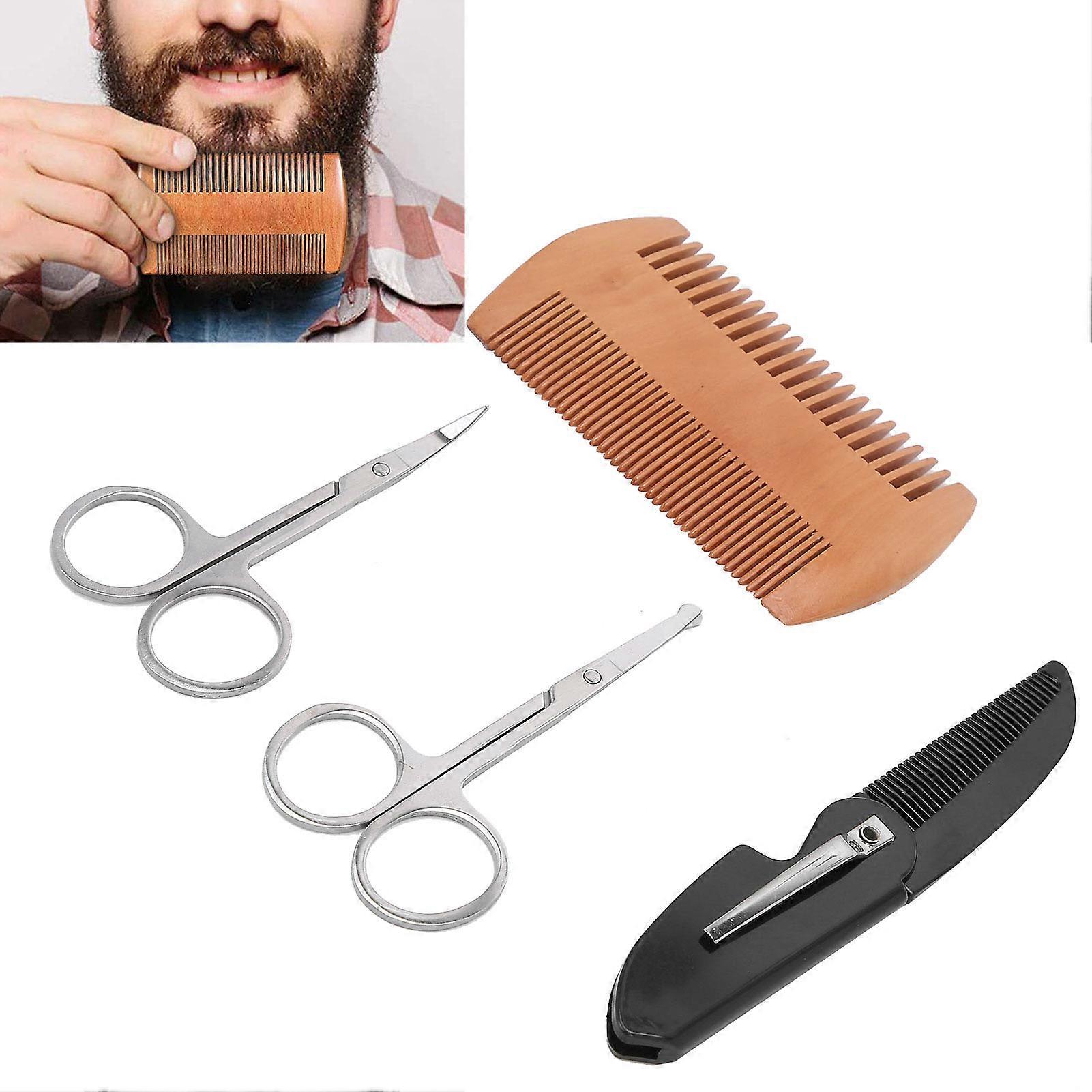 4in1 Men's Beard Shaping Kit with Double-Sided & Folding Combs