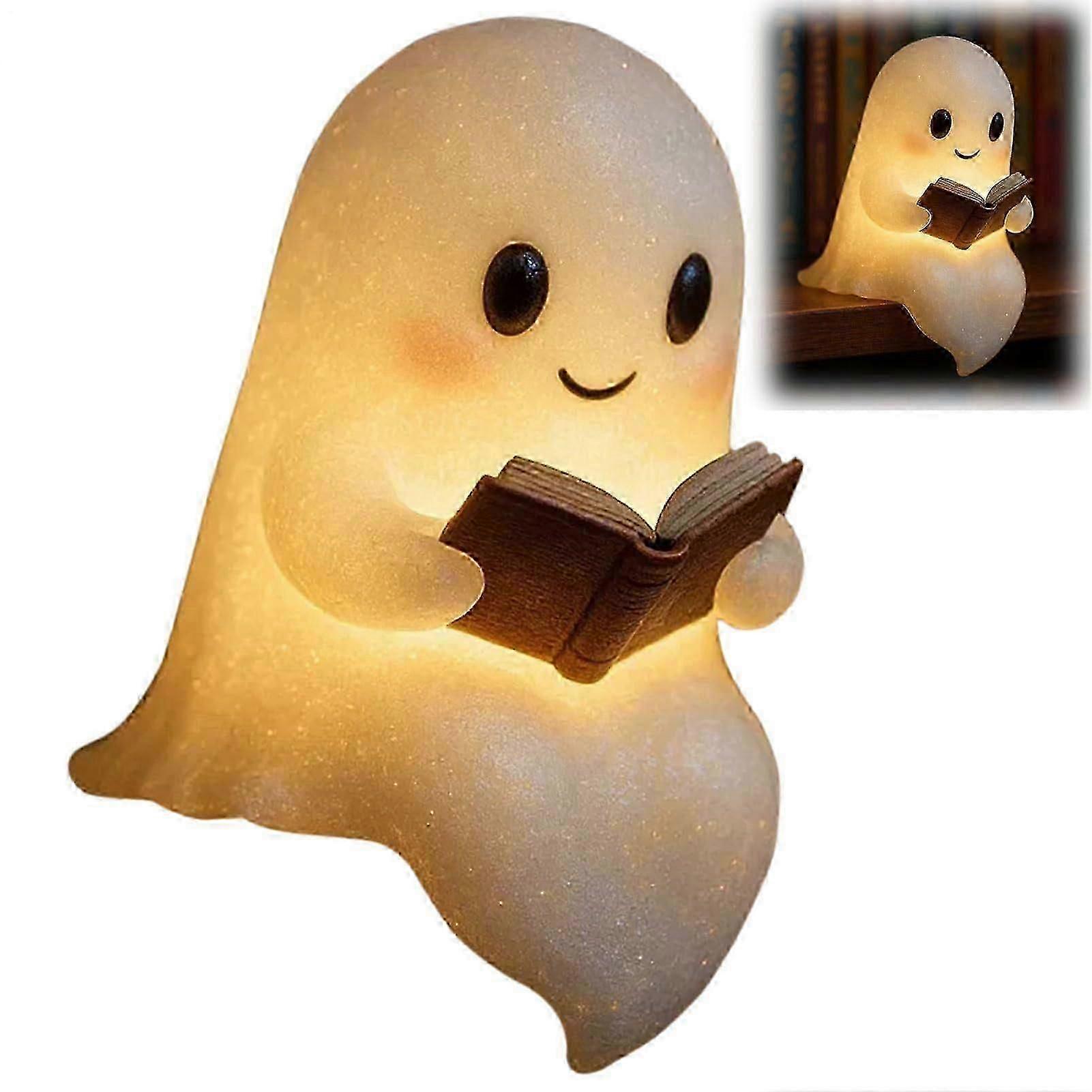 Ghost Reading Book Lamp, Cute Ghost Reader LED Light, Halloween Light Up Ghosts Statue