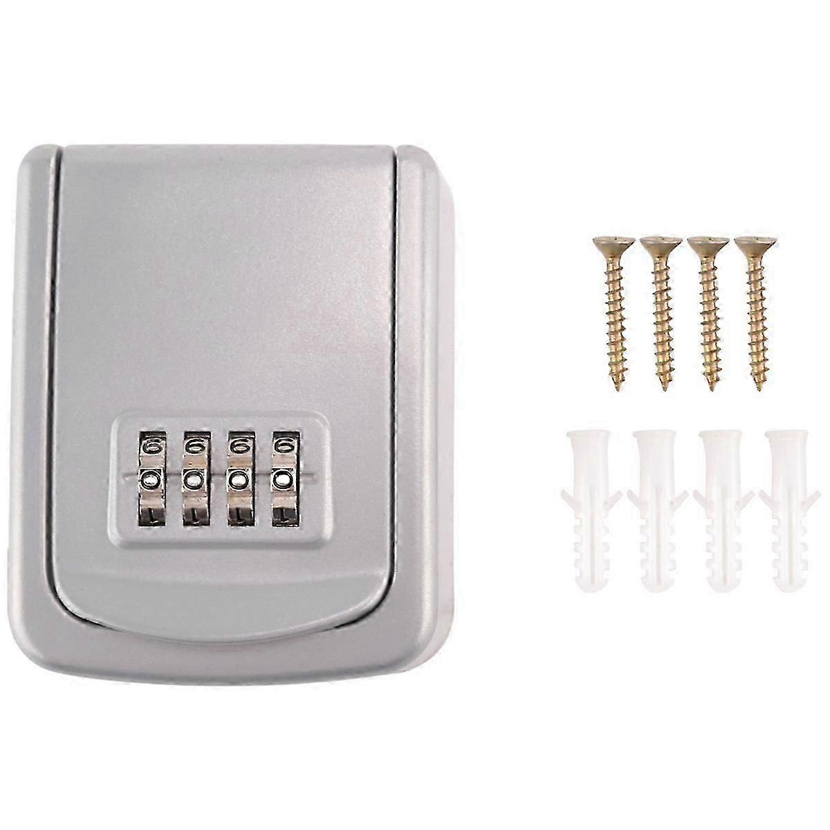 Key Lock Box Wall Mounted 4 Digit Combination Lock Box for House Key Weatherproof Security Key Storage Lock Box Silver