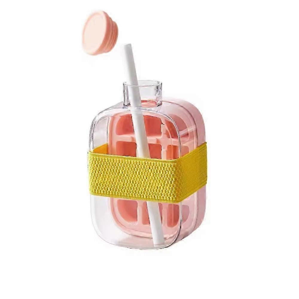2-in-1 Ice Maker Ice Cube Tray & Water Bottle, Touch-Free Silicone Ice Cube Tray-500ml-Pink