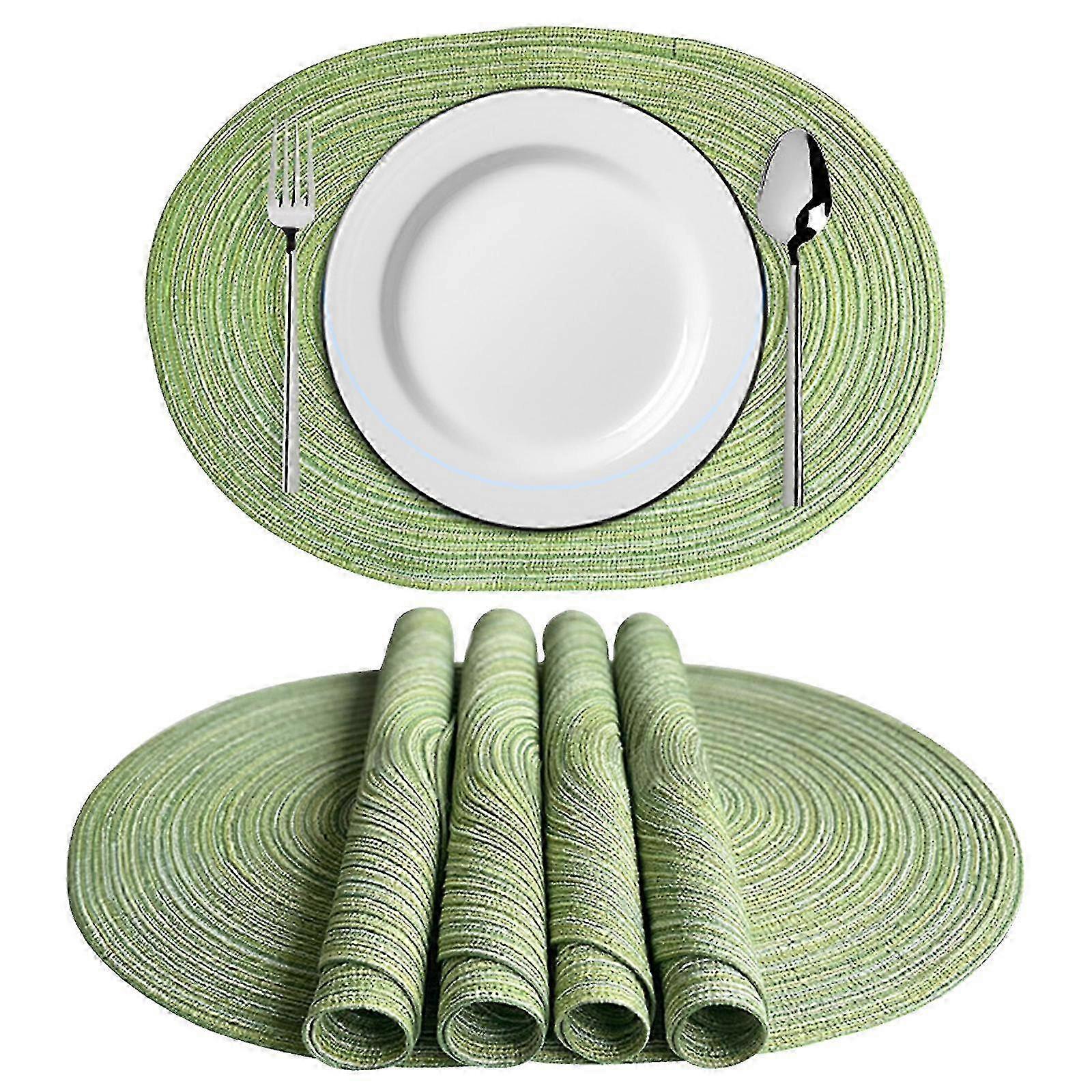 Sets de table ovales Sets de table lavables pour table de cuisine, 19,6 x 13,7 pouces (vert, marron, gris, jaune)--vert