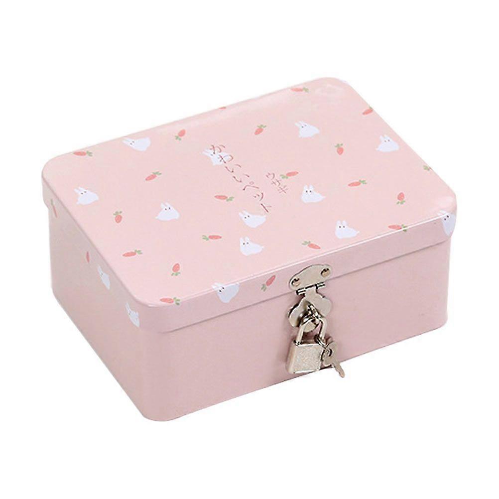 1Pc Cartoon Rabbit Tinplate Box Creative Stationery Storage Container Pink