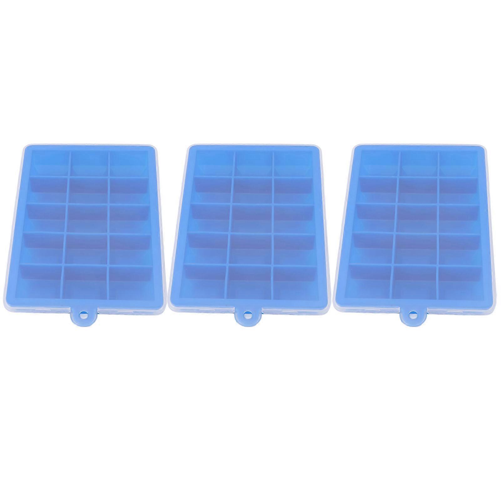 3pcs Stackable Silicone Ice Cube Tray 15 Grids with Lid Blue
