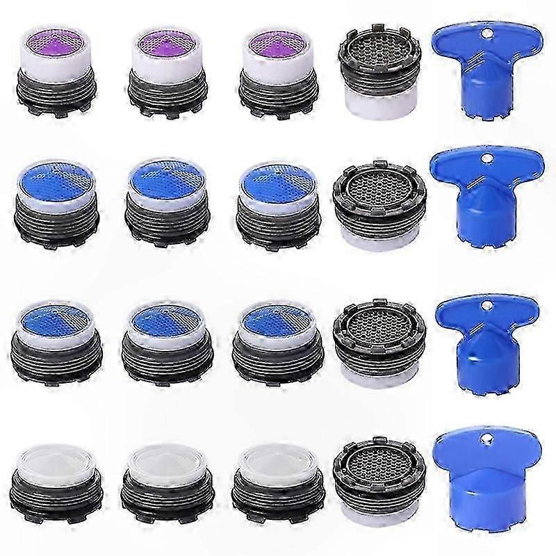 20-Pack Faucet Aerators with Flow Restrictors, M16.5/M21.5/M24 Sizes, Includes Key Tool for Water Conservation