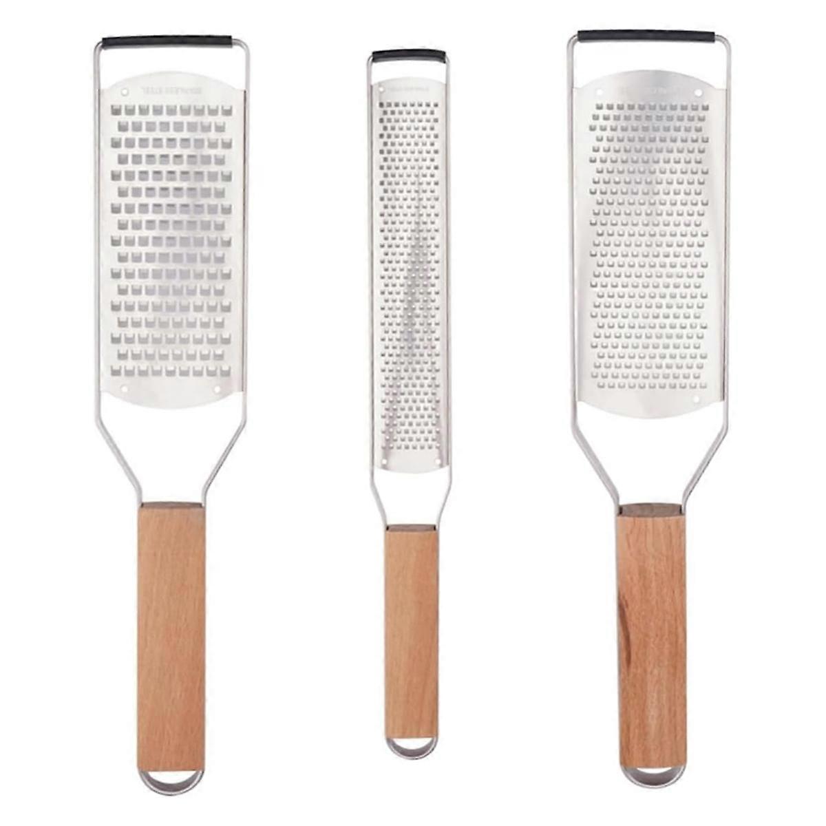 3PCS Professional Cheese Graters for Kitchen Stainless Steel Handheld, Metal Lemon Zester Grater with Wood Handle