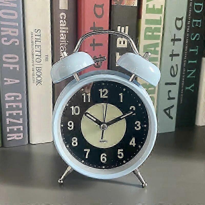 4 Inch Vintage Silent Metal Ring Alarm Clock, Round Pointers Clock With Backlight For Besides Decor, Suitable for Heavy Sleepers