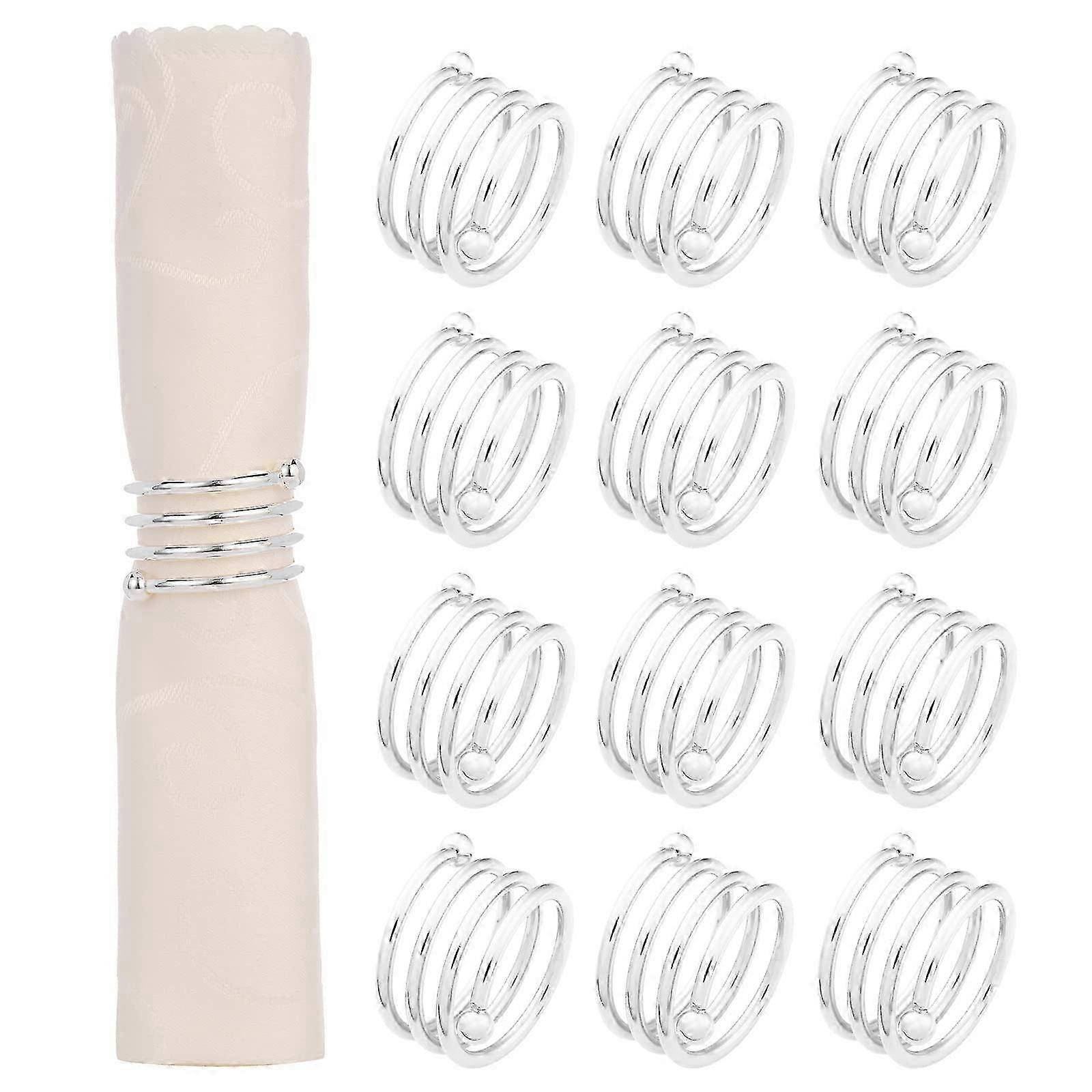 12 pcs Silver Napkin Rings, Metal Napkin Ring Holder Spring Design for Banquet Party