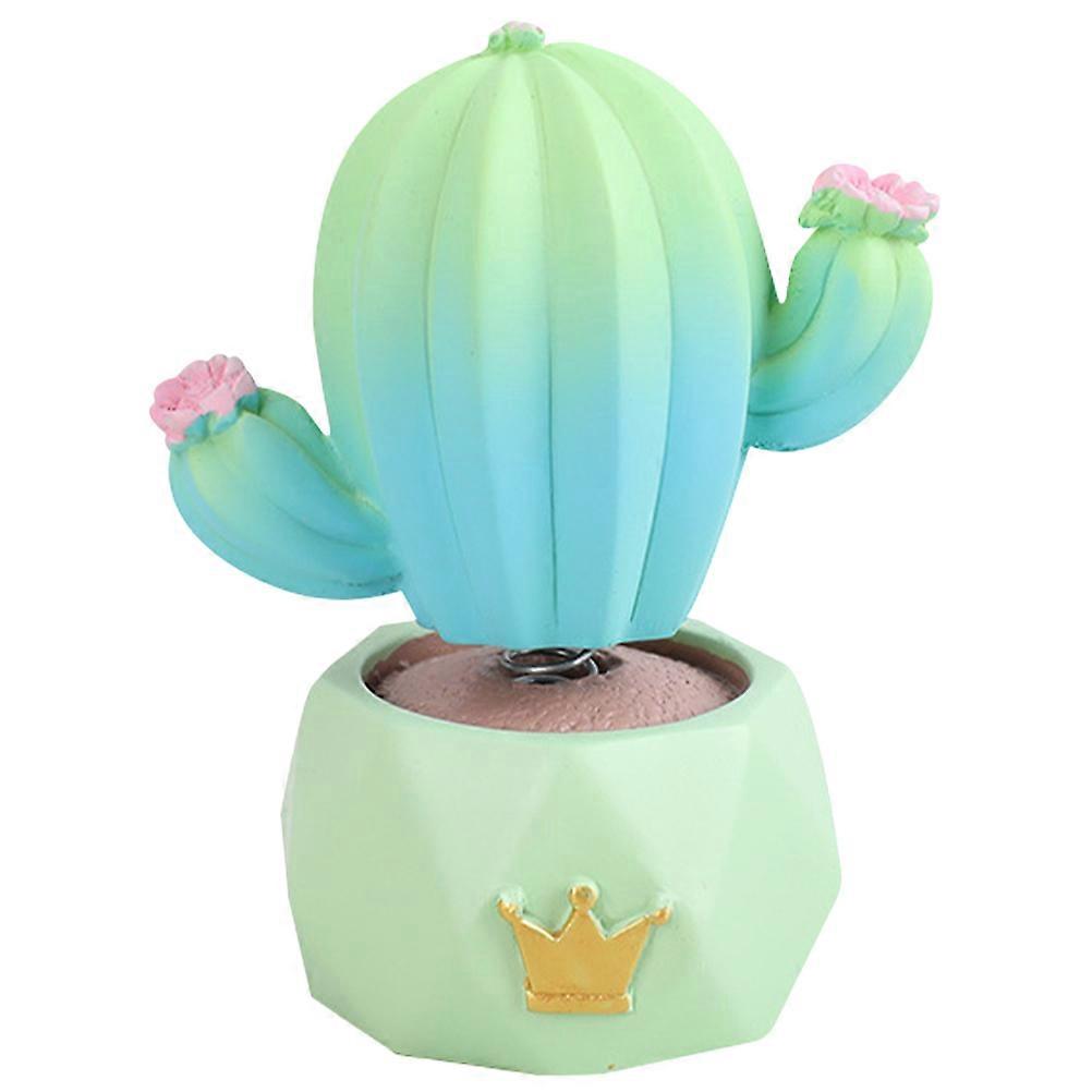 Decorative Ornament Cactus Shape for Car Ornament Green Resin Metal Springs Inside 1Pcs