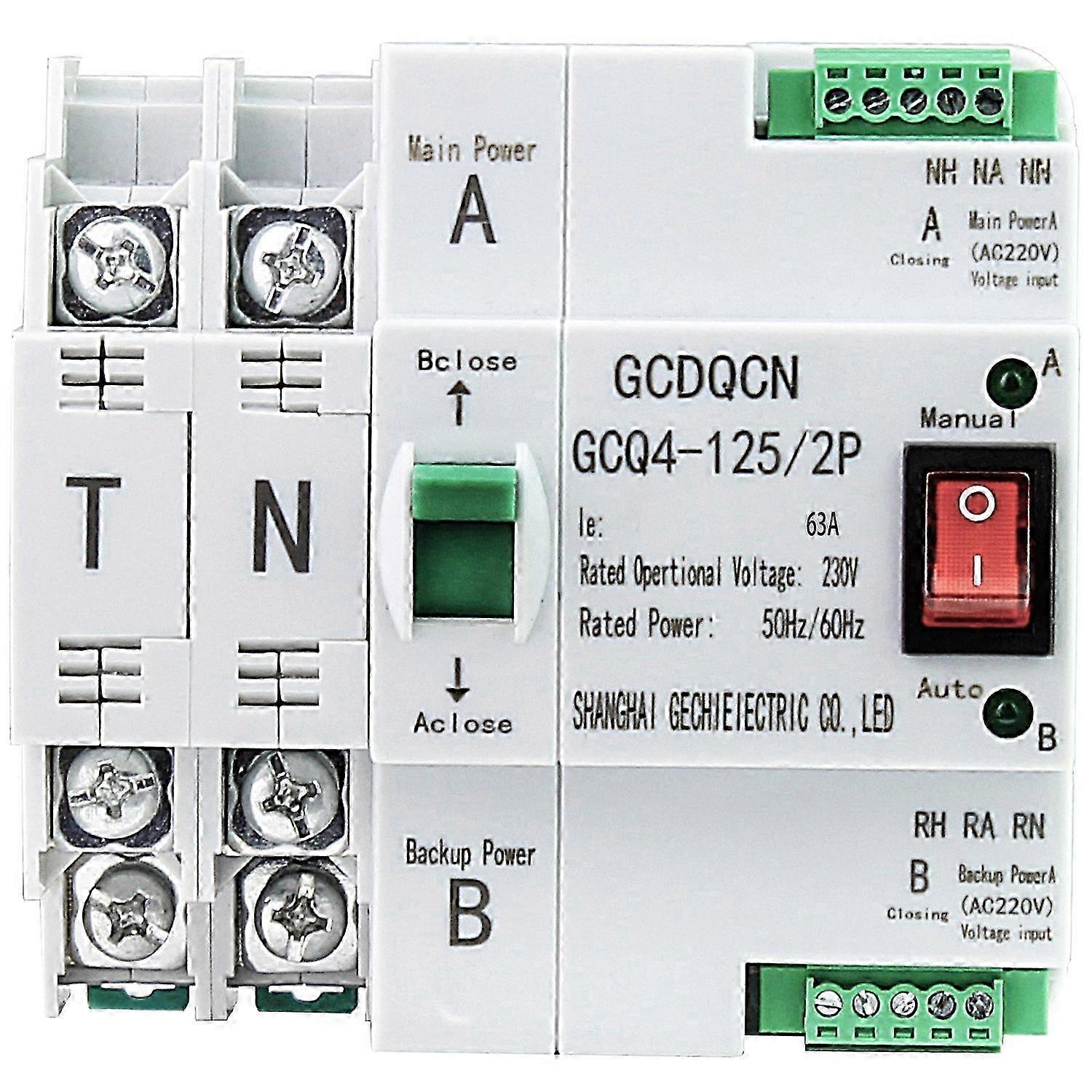 Dual Power Automatic fer Switch SMGQ2-63 / 2P Circuit Breaker Home Rail Installation