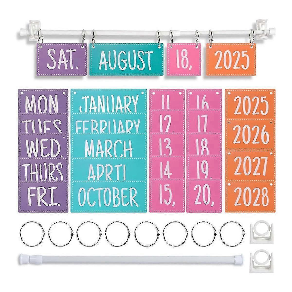 Rainbow Flip Calendar Bulletin Board Set with Holder, Adjustable Calendar with 54 Date Cards