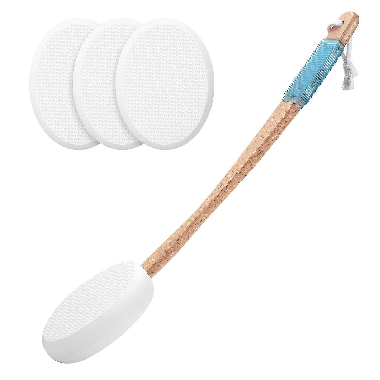 TEVEQ Lotion Applicator for Back & Feet, 4 Pads + Long Handle, compatible with Sunscreen, Cream, Moisturizer, White