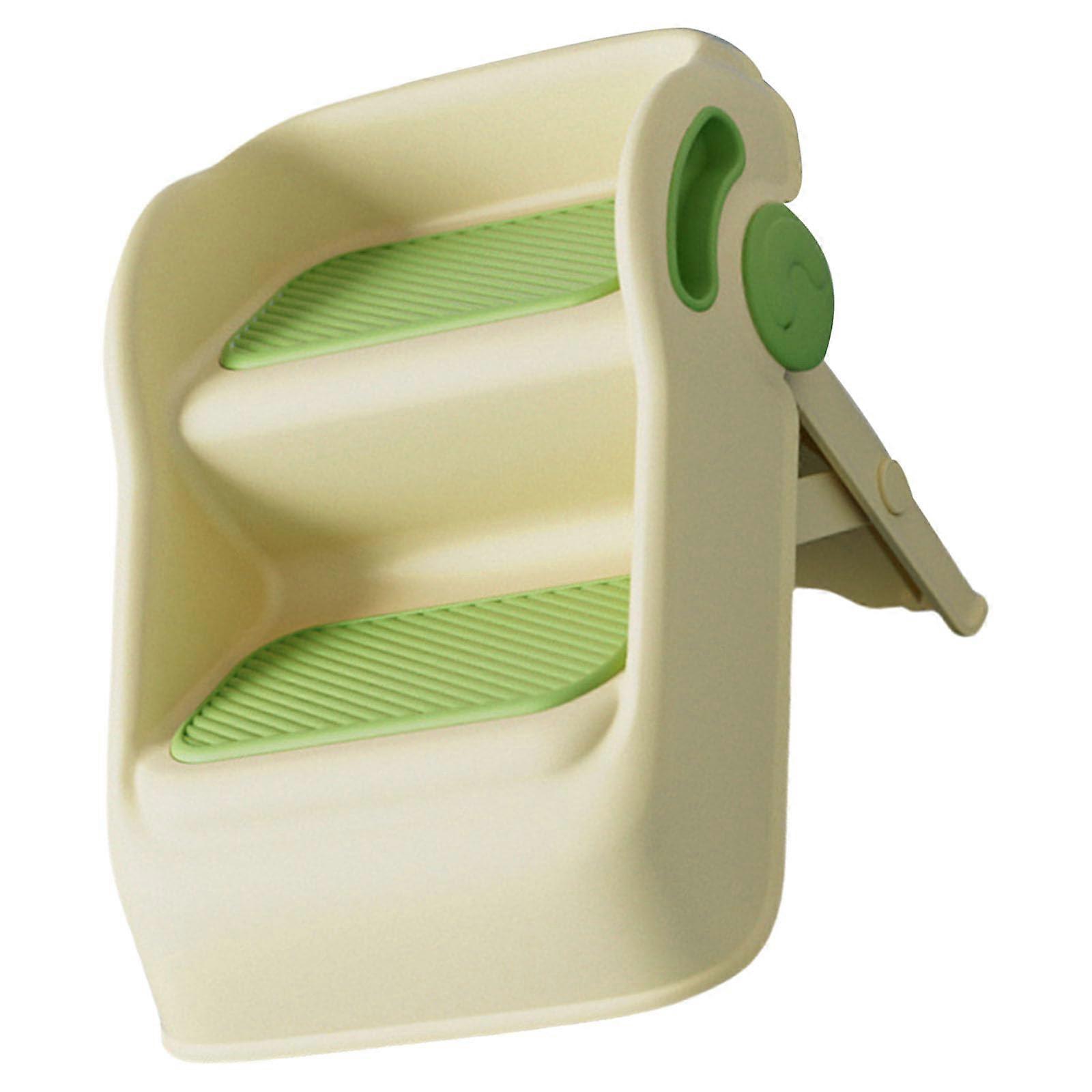 Anti Slip Kids Step Stool Foldable Design, 2Tier Portable Bath And Kitchen Stool, Non Slip Green