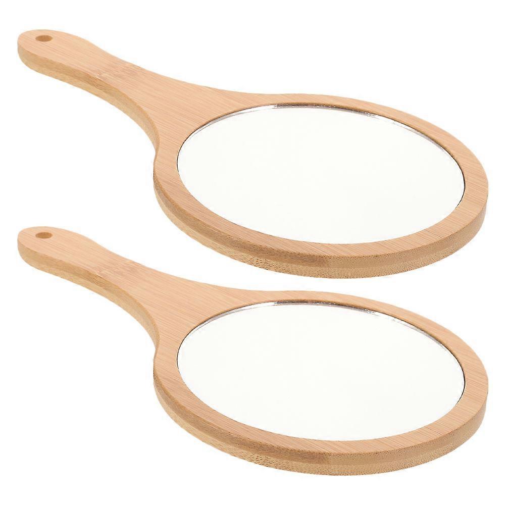 Vanity Accessories Handheld Mirror Bamboo Handle For Women Quick Touch-Ups 2Pcs