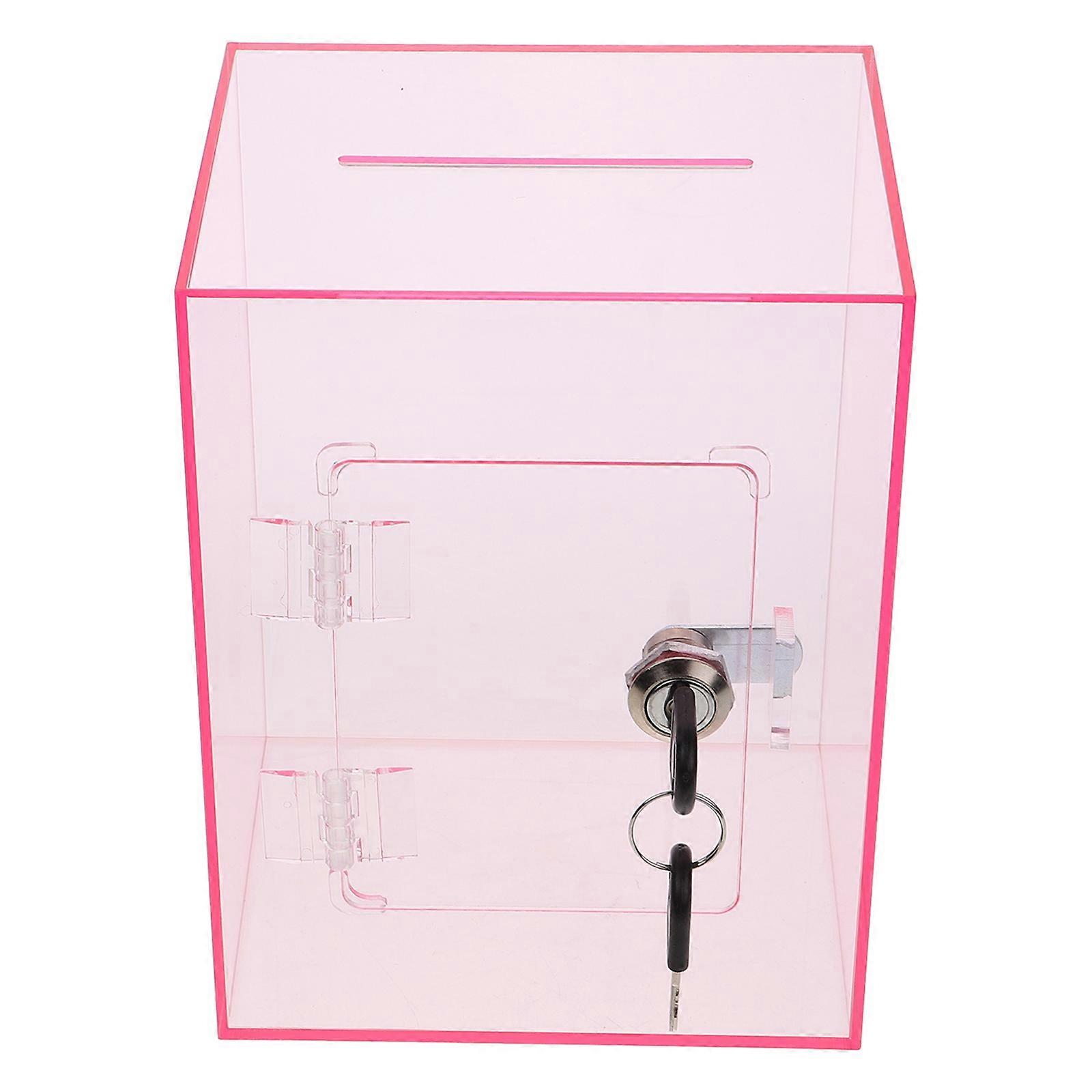 Pink Acrylic Ballot Box with Lock for Storage 2Pcs Clear Donation Boxes