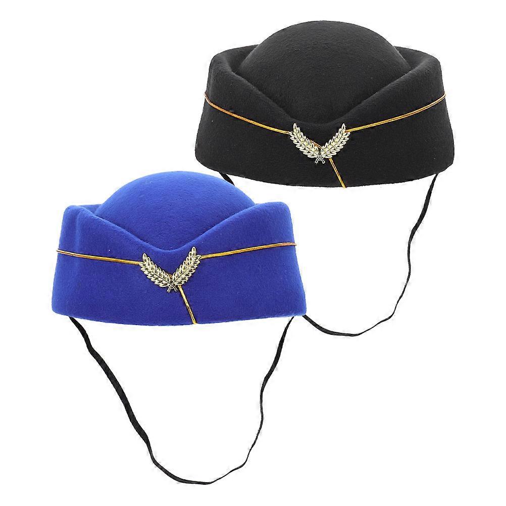 Cosplay Hat Uniform Plane Air Hostess Accessory Beret Shape 2Pcs