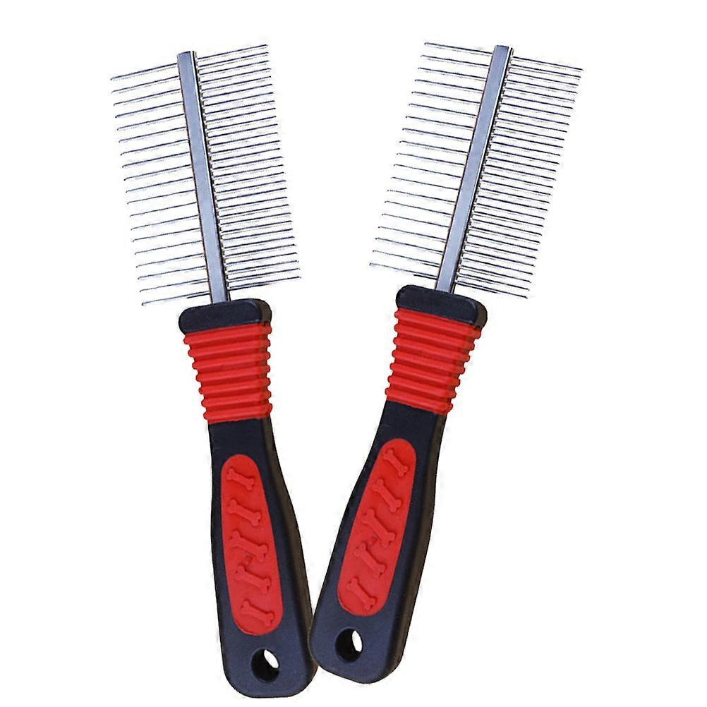 Dog Comb Pet Grooming Comb for Cleaning 2Pcs Durable Red Double-Row Set