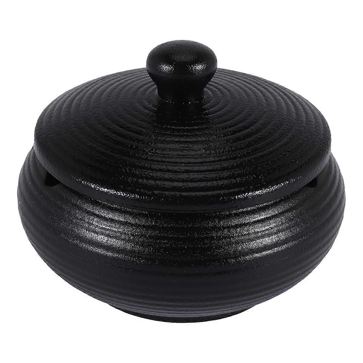 Ceramic Ashtray With Windproof Lid For Indoor Outdoor Use -Black