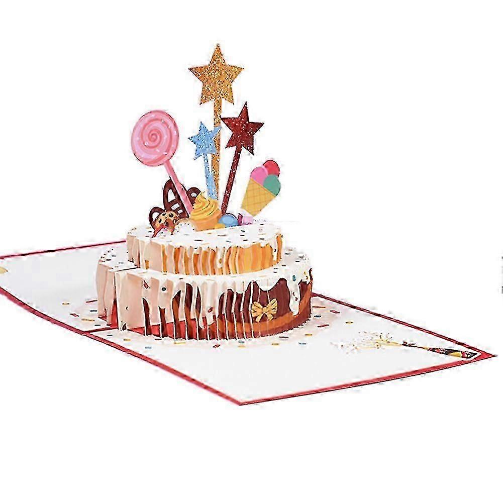 Exquisite 3D -Up Birthday Card with Double Layer Cake Design, Birthday Cards with Envelope compatible with Family,Friends