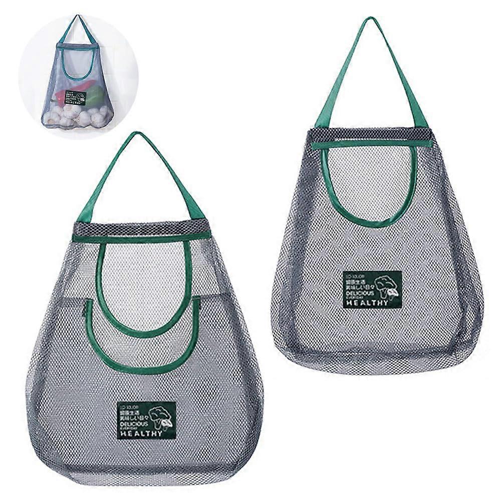2 Pack Hanging Mesh Storage Bags Single Pocket And Dual Pocket Reusable Breathable Produce Bags For Fruits Vegetables