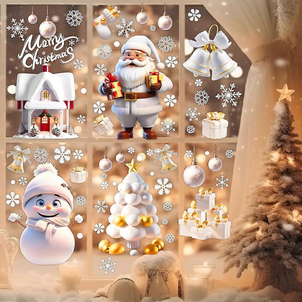 Christmas Static Window Clings with Santa Claus, Snowman, Snowflake & Gift Designs, Removable Vinyl Decals for DIY Wall, Window, Door & Showcase Decor