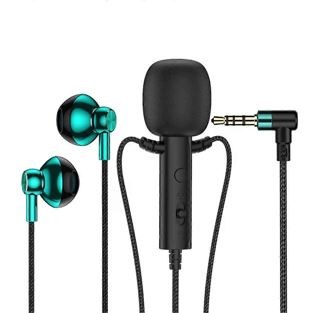 3.5mm in-Ear Lavalier Microphone with Earphone Mini Clip Mic for Karaoke Live Broadcast Online Class Gaming Black Green