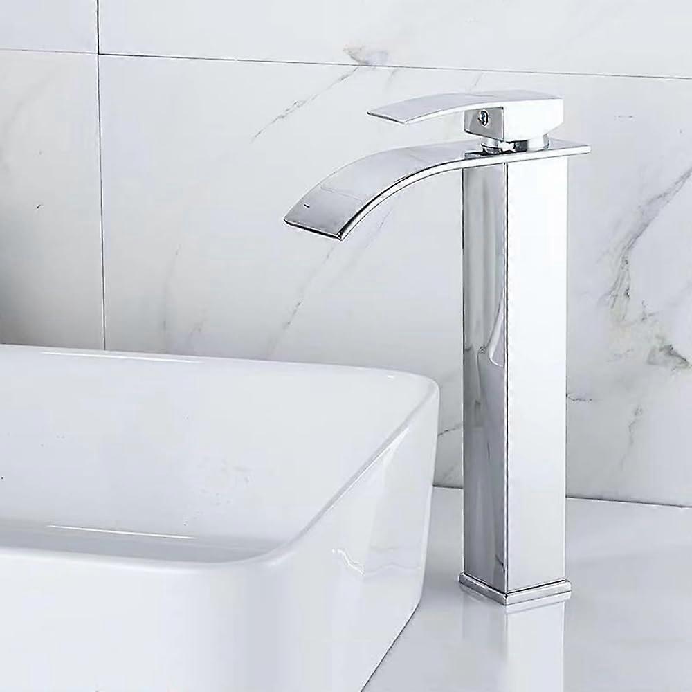 Tall Waterfall Basin Faucet Hot And Cold Single Lever Basin Mixer Chrome Finish Bathroom Faucet