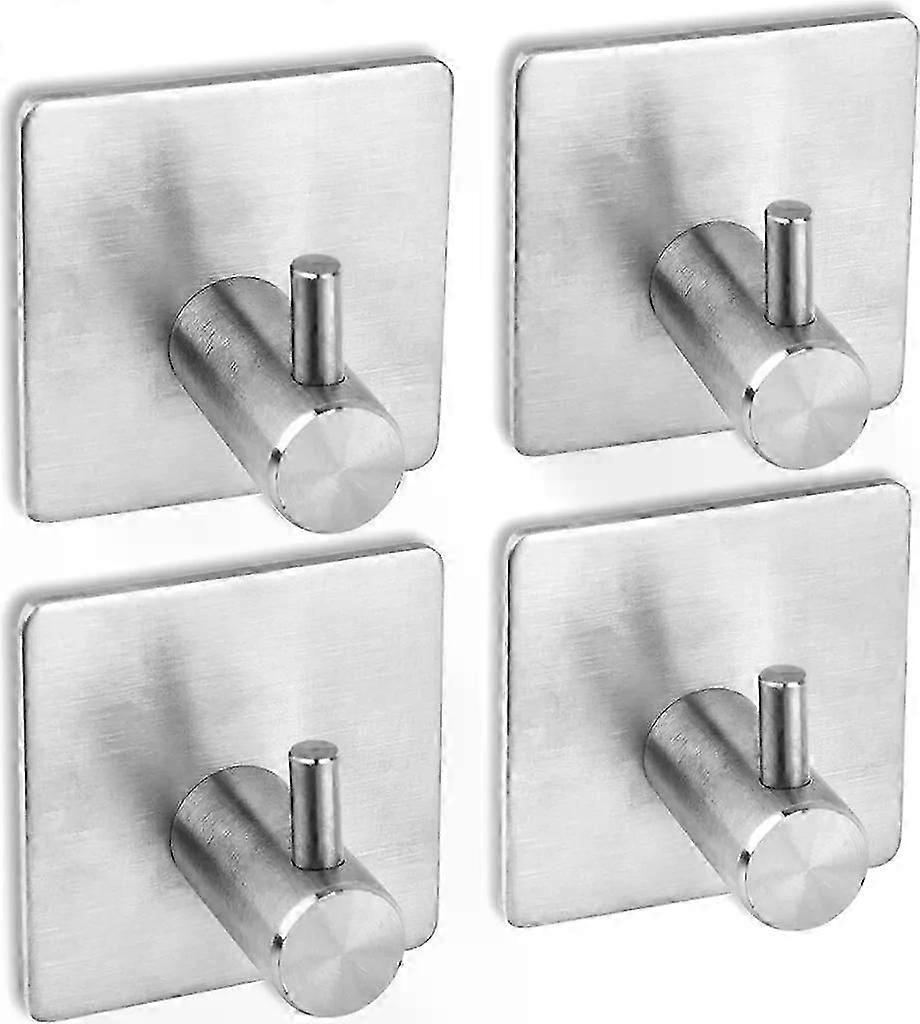 4-Pack Self-Adhesive Stainless Steel Towel Hooks, Square, No-Drill