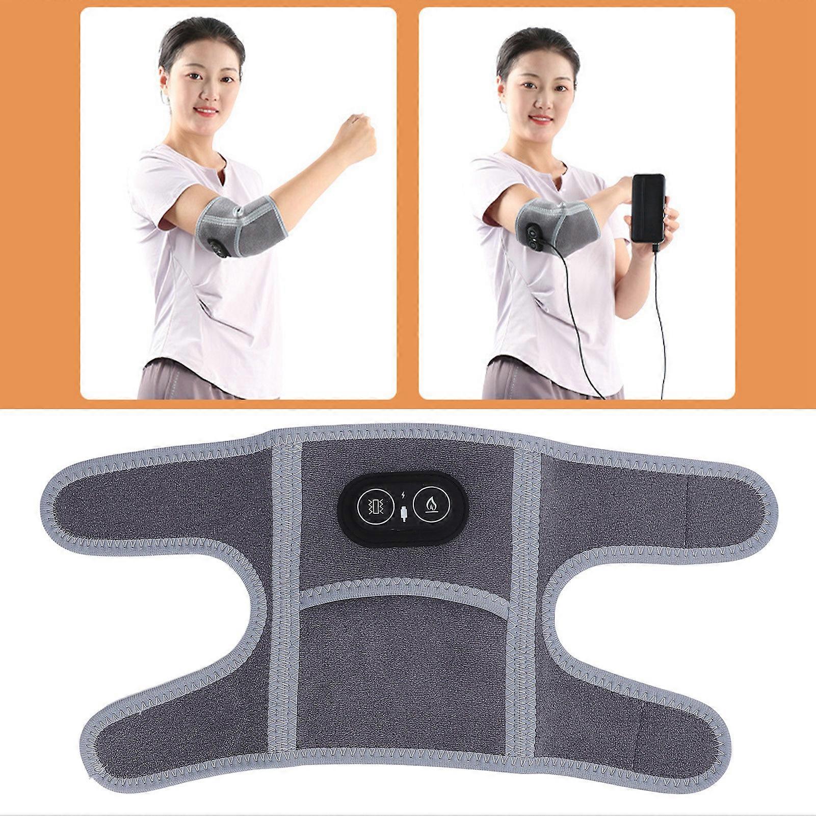 Elbow Heating Pad Wrap 3 Heating Levels Adjustable Hook Loop Fastener Vibration Heated Arm Brace Dark Grey 