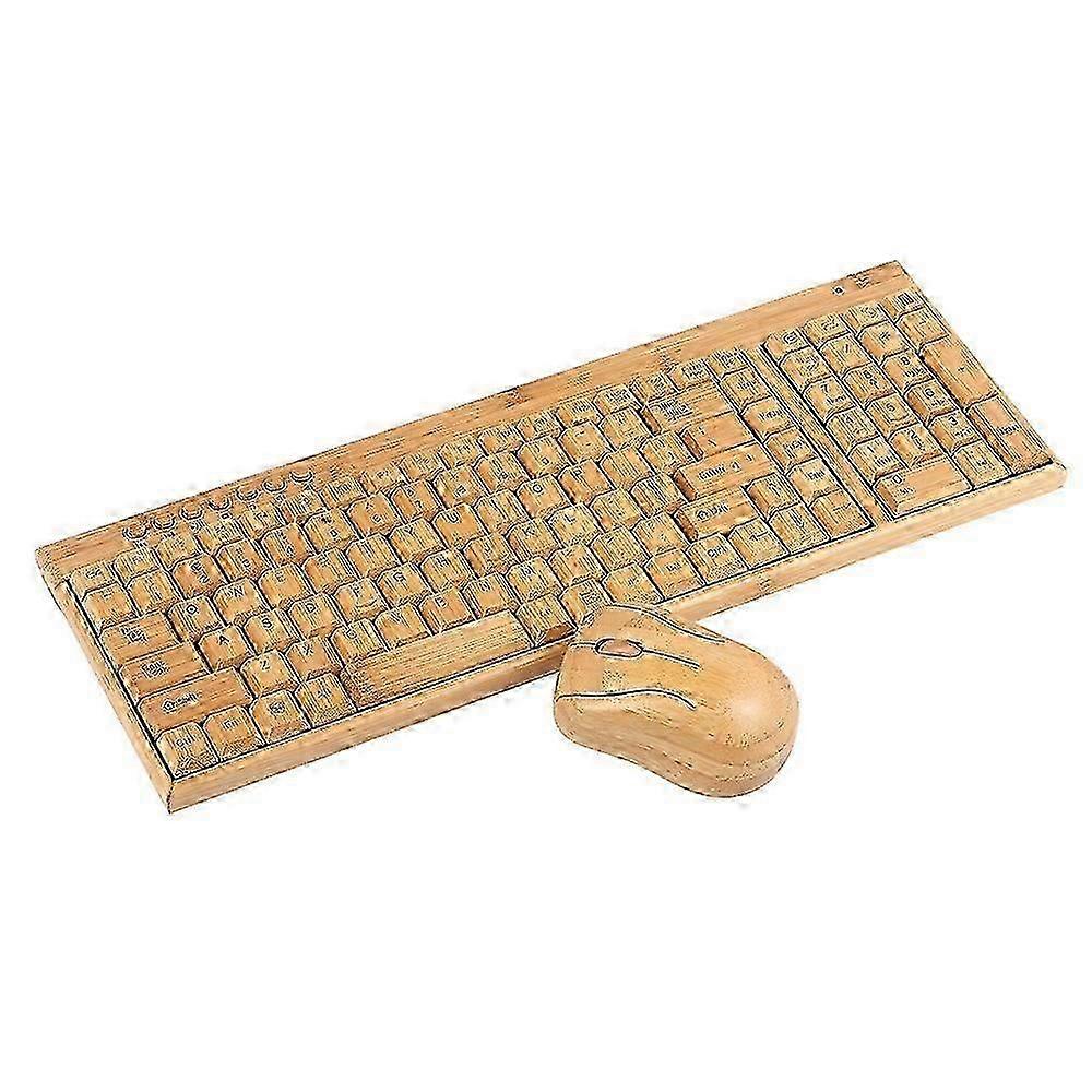2025 2.4G Wireless Bamboo PC Keyboard and Mouse Combo Computer Keyboard Handcrafted Natural Wooden Plug and Play Yellow