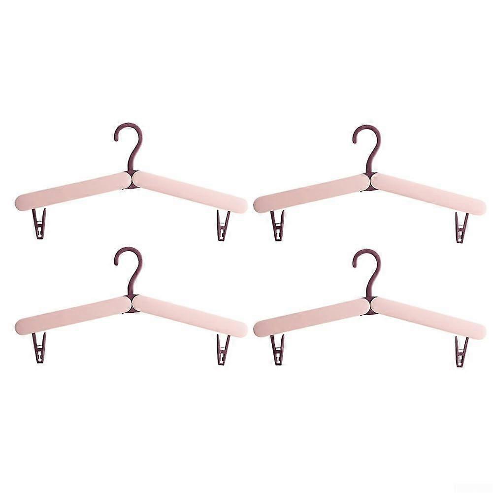 Foldable Travel Clothes Hangers Set of 4 for Space Saving Wardrobe & Sock Organization Pink