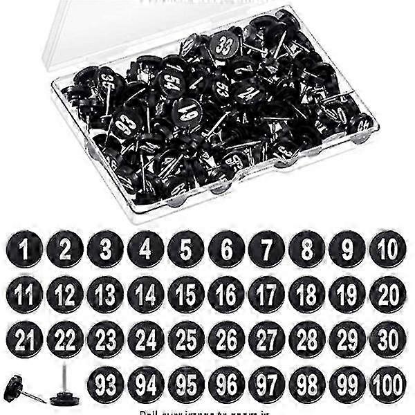 Photo display pins numbered 1-100 - black map markers