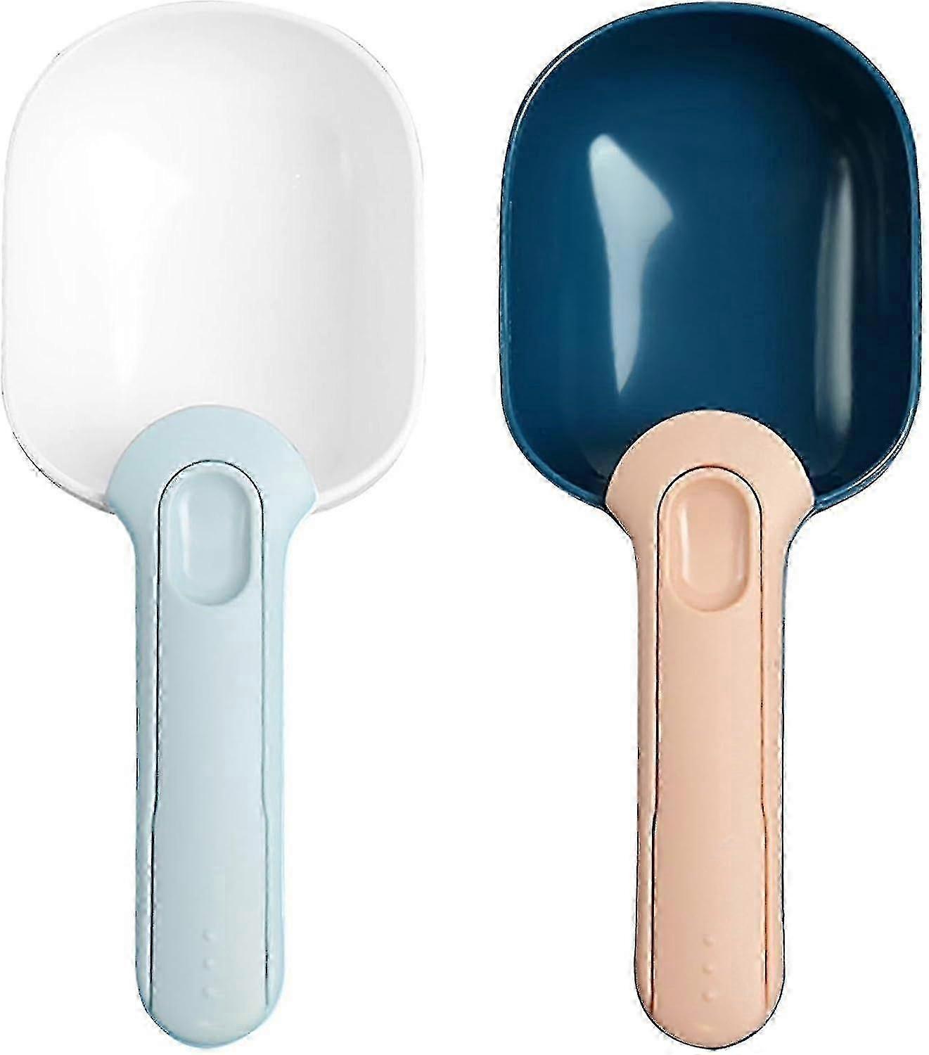 JYYGV-Scoop-Set (2er-Pack), Futterlöffel, Multifunktionslöffel, 100-g-Messlöffel für Tierfutter, Mehllöffel, Kompostlöffel (weiß + blau) hwySH