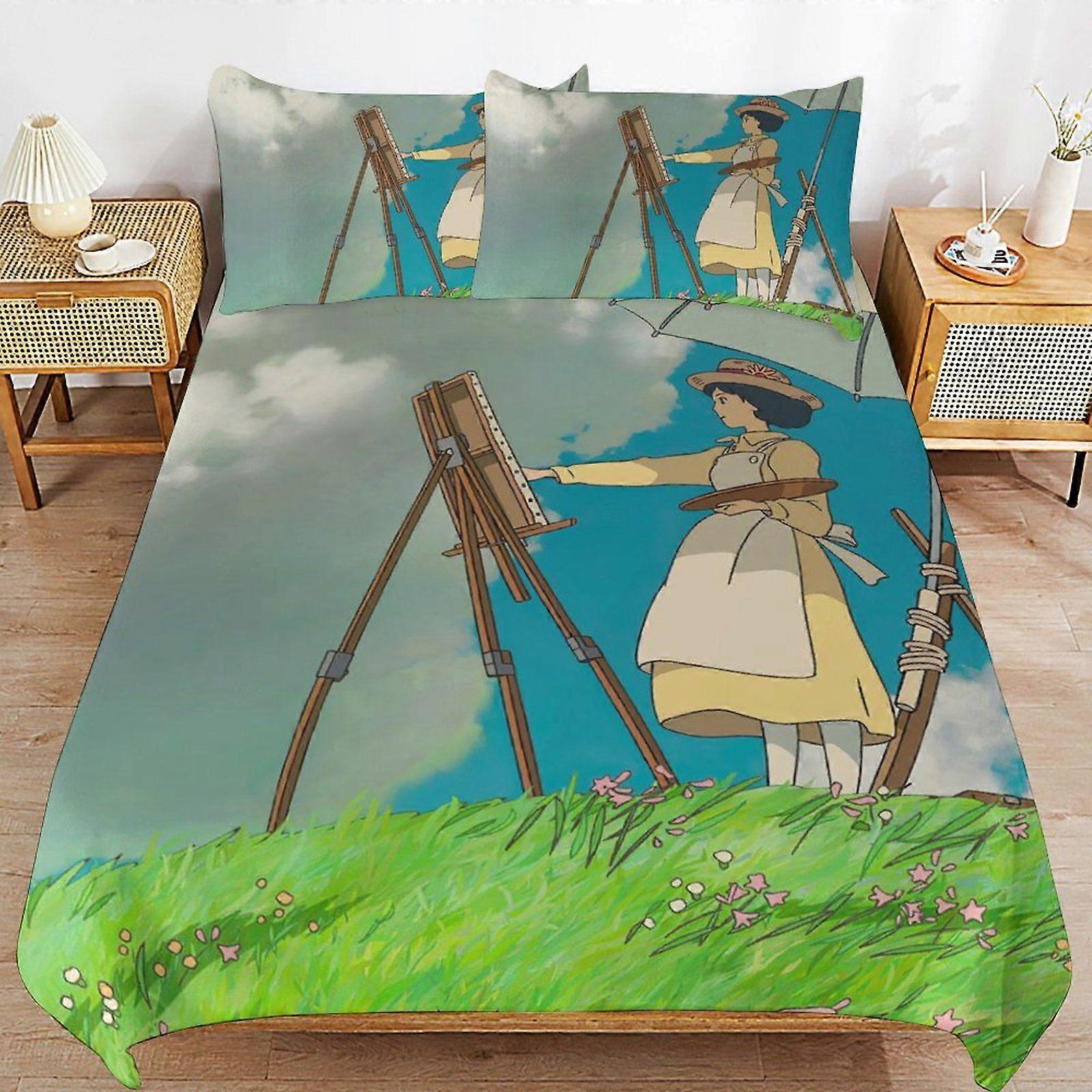 o465 Howls Moving Castle Super Soft Bedding Quality Stitch Lightweight Zipper Feature Duvet Cover Sets for Sleeping d465