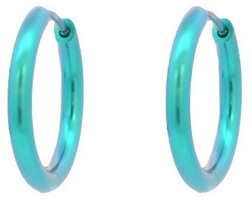 Ti2 Titanium Medium Round Hinged Hoop Earrings - Kingfisher Blue