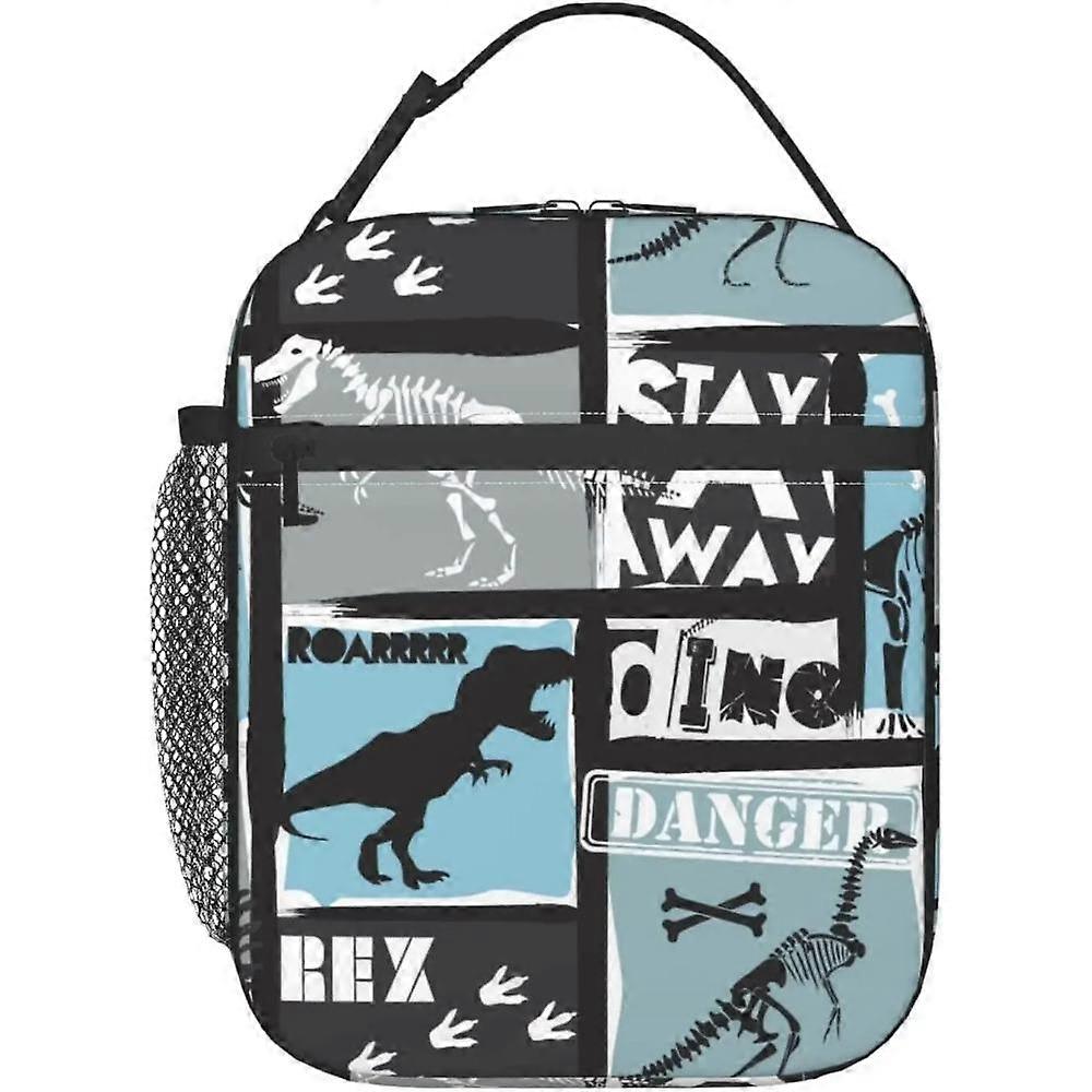Dino Pattern Dinosaur Grunge Durable Waterproof Insulated Lunch Bag Reusable Cooler Thermal Tote Lunch Box Containers Organizer