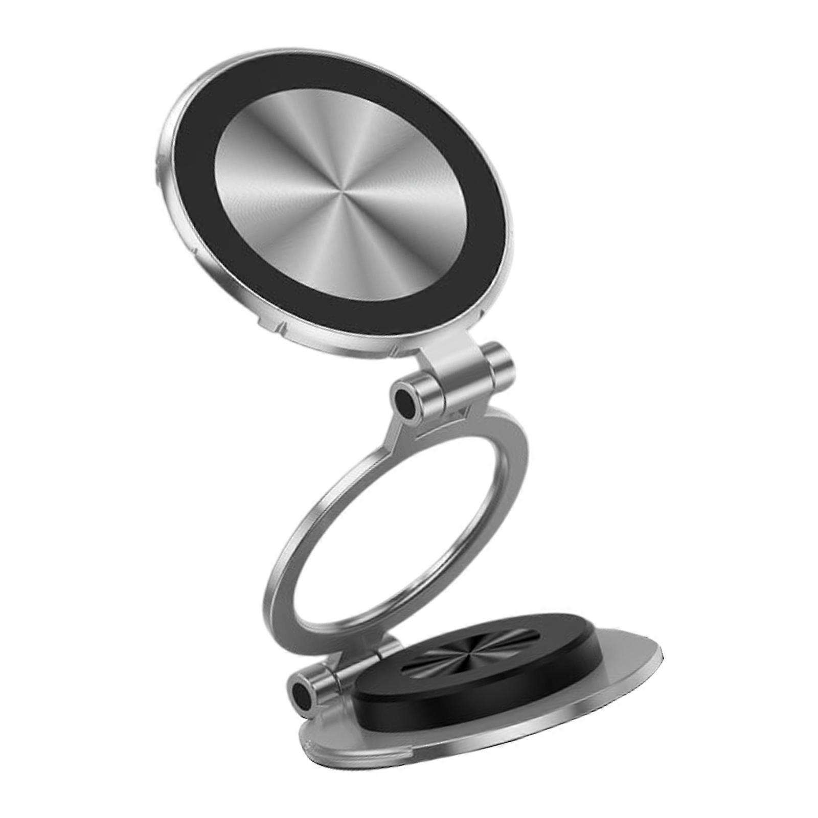 Secure Magnetic Cellphone Holder Bracket Rack Stand 360 Rotatable Strong Grip for Car Dashboard Space Saving Foldability  Silver