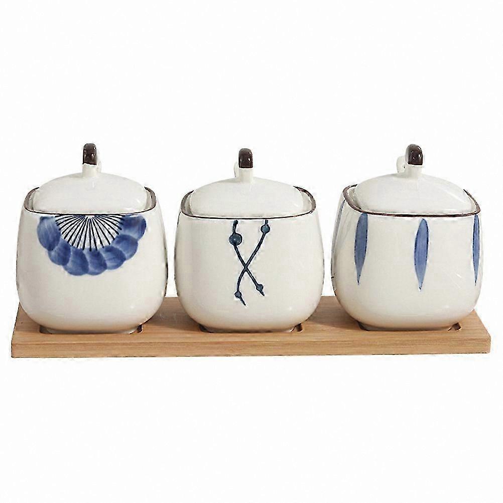 Ceramic Spice Jar Set with Tray and Spoons for Kitchen Storage