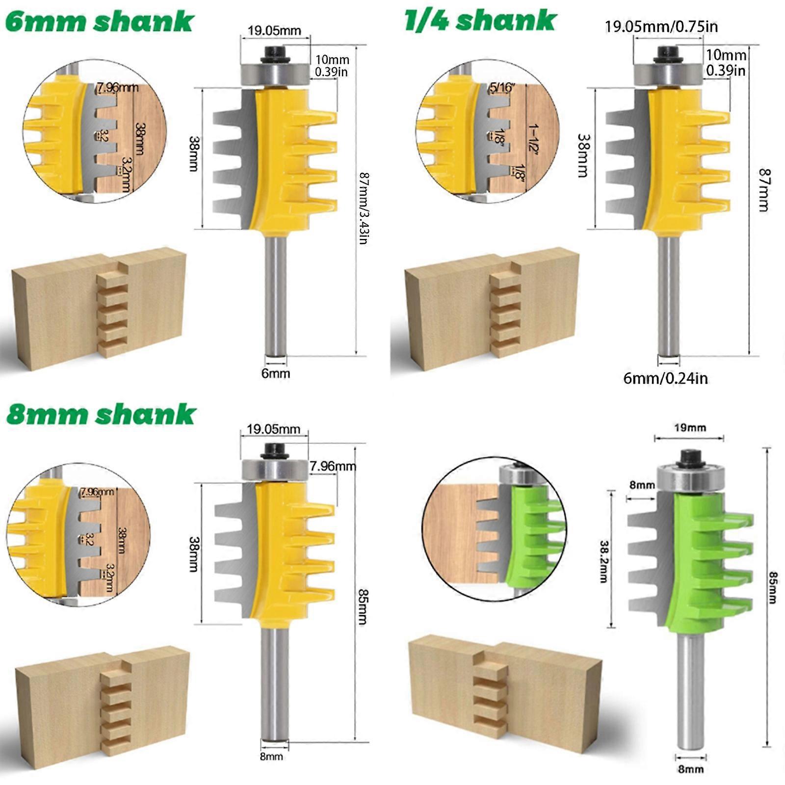 Practical Finger Glue Joint Router Bit 6mm 1/4" 8mm Shank Woodworking Tenon Milling Cutter for Professionals & Beginners Multicolor