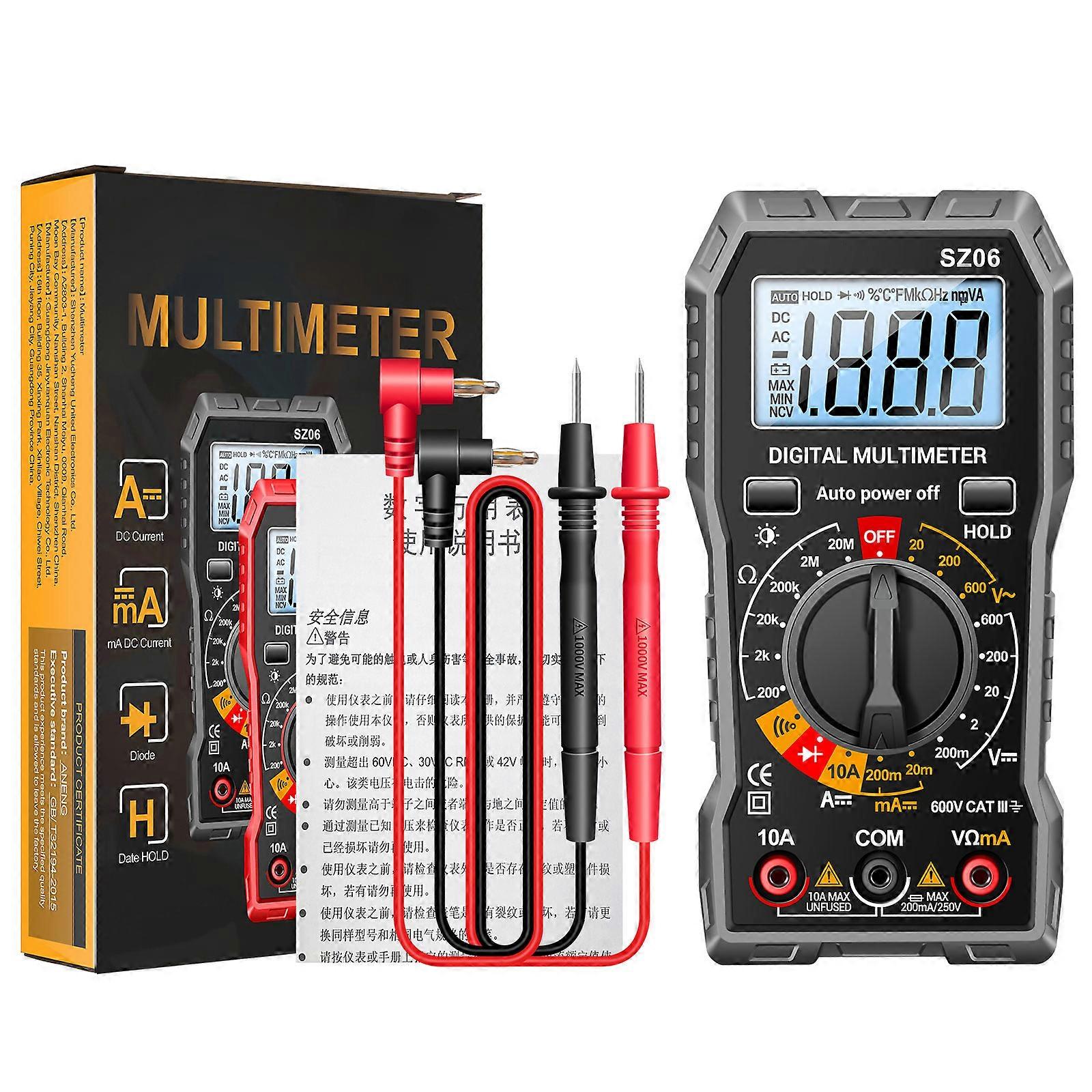 ANENG Multimeter LCD Screen Backlit Back Bracket Electrical Ammeter Voltage Ohm Tester Battery Operated(NOT Included)  Grey