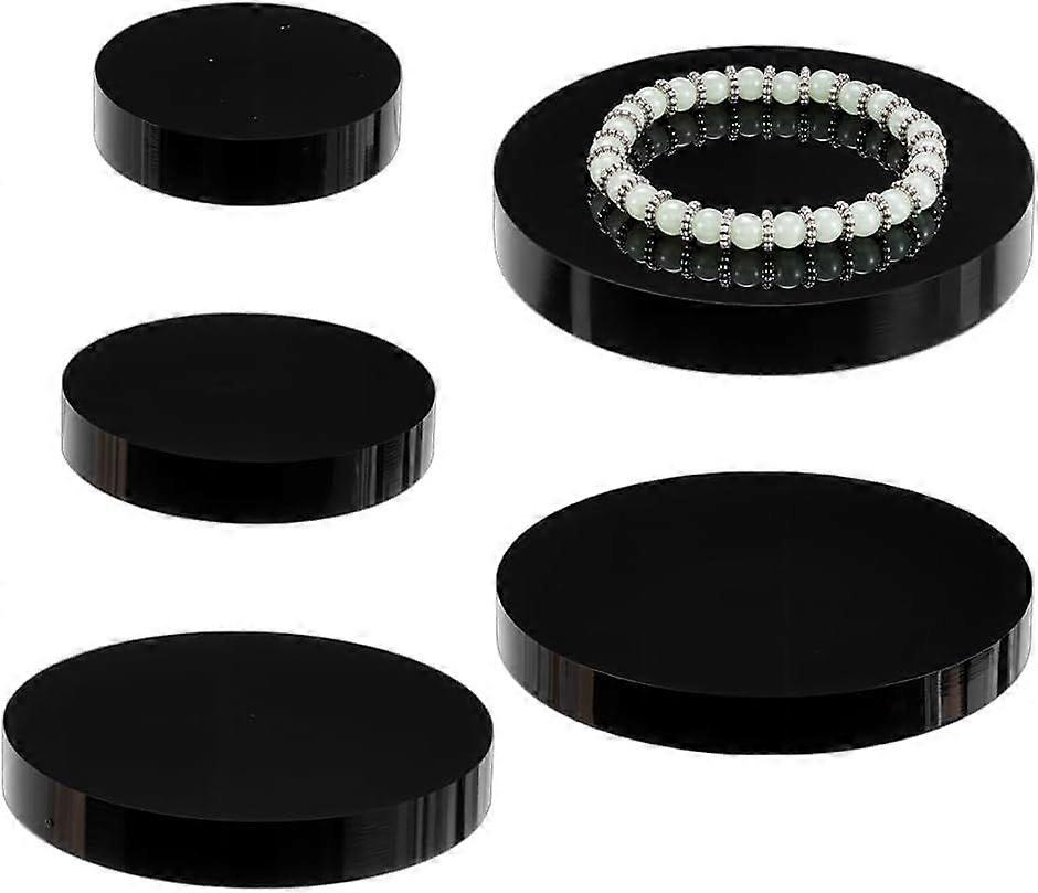 4Pcs Black Acrylic Display Block 2.36/3.19/3.95/4.73inch Round Cylinder Solid Pedestal Stand Polished Block Round Display Pedestal Stands for Jewelry 