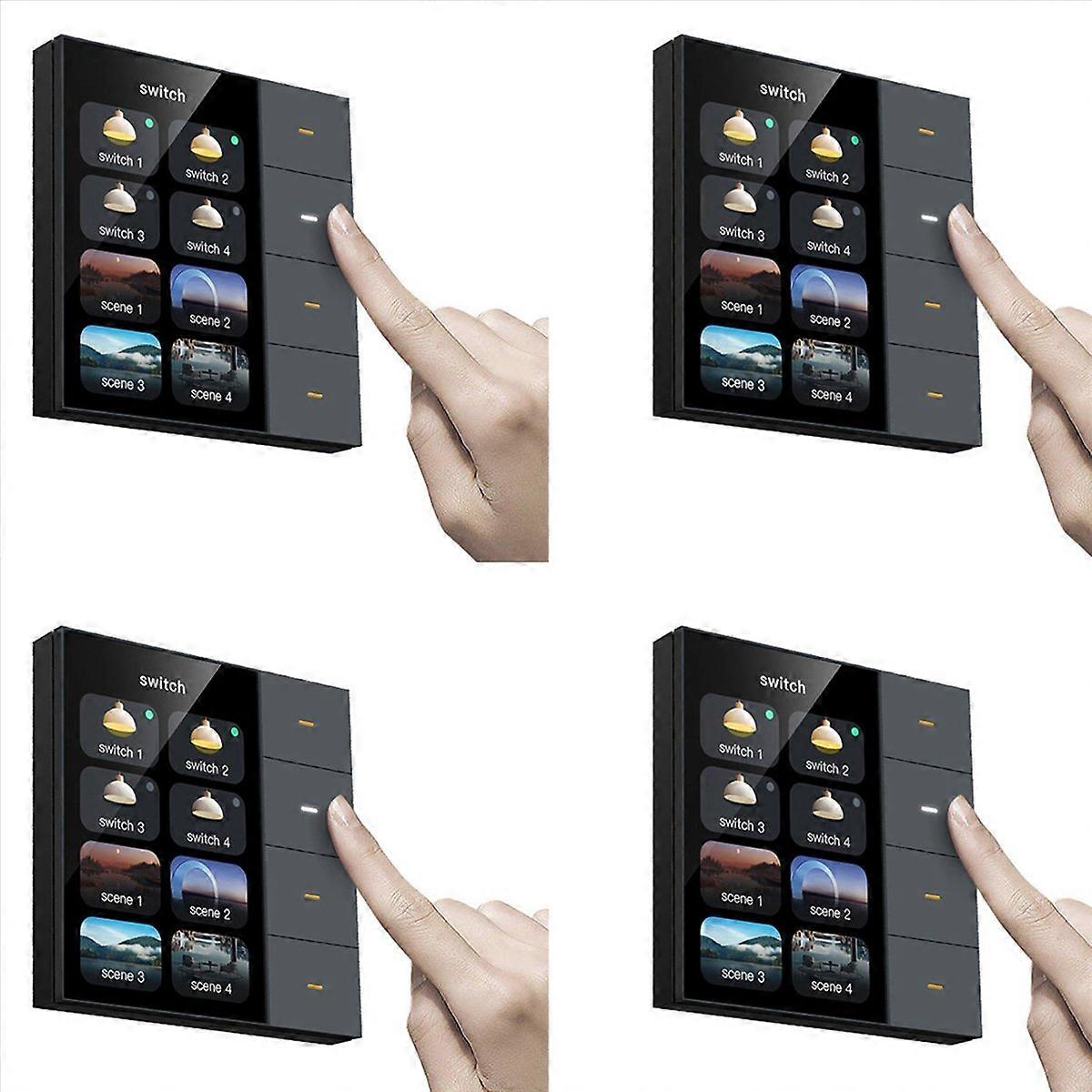 4pcs 3.5 Inch Wall Switch Touch Screen 4 Groups Switch 8-Way Scene Radar Sensor Dimming Switch Curta
